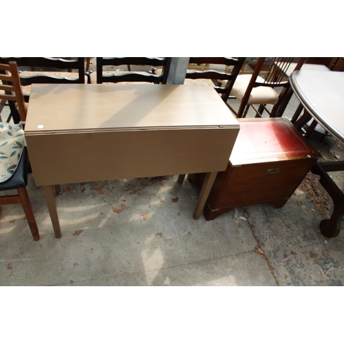 2749 - A PAINTED DROP-LEAF TABLE AND A RECORD CABINET