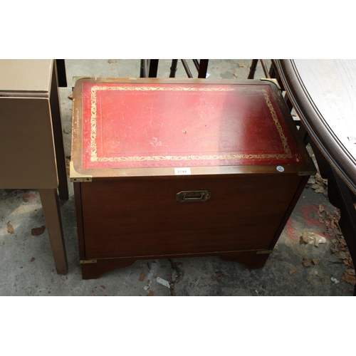 2749 - A PAINTED DROP-LEAF TABLE AND A RECORD CABINET