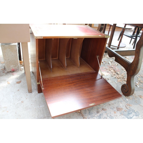 2749 - A PAINTED DROP-LEAF TABLE AND A RECORD CABINET