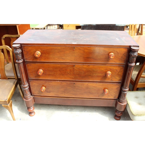 2988 - AN EARLY VICTORIAN MAHOGANY PRESS BASE ENCLOSING THREE DRAWERS, 48