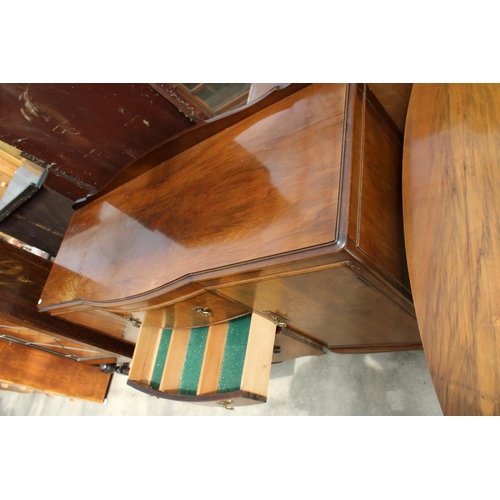 2989 - A MID 20TH CENTURY WALNUT DINING SUITE COMPRISING DRAW LEAF TABLE, FOUR CHAIRS AND SIDEBOARD