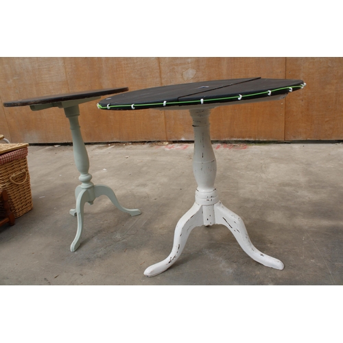 3018 - TWO PAINTED TRIPOD TABLES