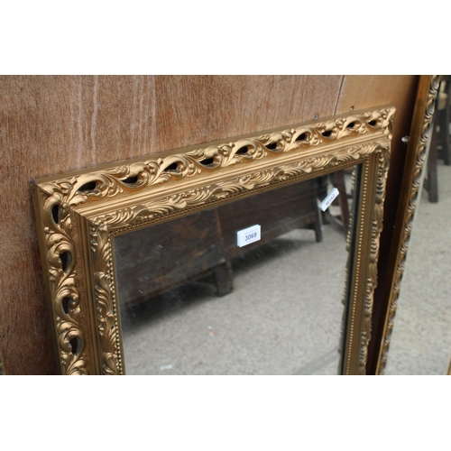 3068 - A MODERN GILT FRAMED WALL MIRROR, 33