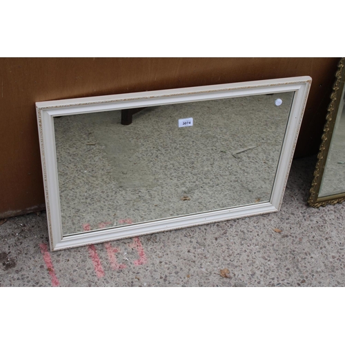 3074 - A MODERN WHITE FRAMED WALL MIRROR, 28