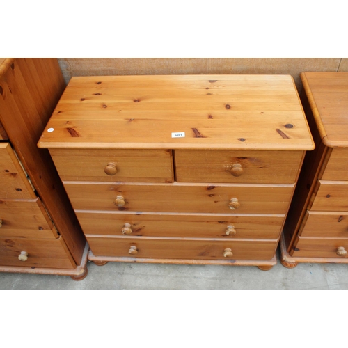 3091 - A MODERN PINE CHEST OF TWO SHORT AND THREE LONG DRAWERS, 32