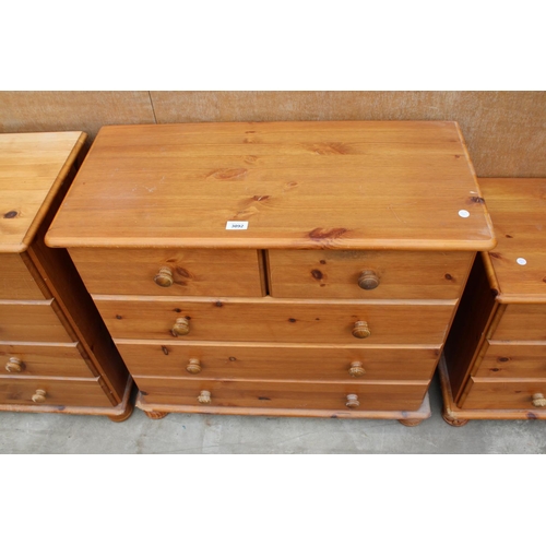 3092 - A MODERN PINE CHEST OF TWO SHORT AND THREE LONG DRAWERS, 32