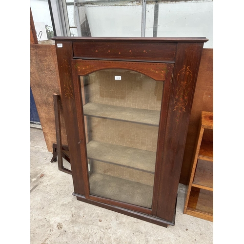 3113 - AN EDWARDIAN MAHOGANY INLAID AND PAINTED SINGLE DOOR DISPLAY CABINET, 36