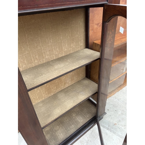 3113 - AN EDWARDIAN MAHOGANY INLAID AND PAINTED SINGLE DOOR DISPLAY CABINET, 36