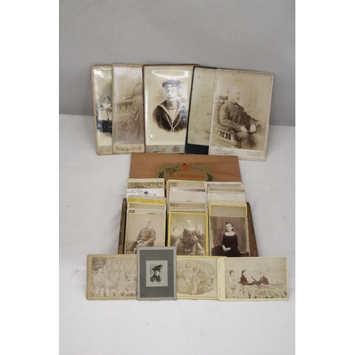 101 - A COLLECTION OF ANTIQUARIAN SEPIA PHOTOGRAPHS WITH THE PHOTOGRAPHERS ADDRESS TO BACK IN A VINTAGE CI... 