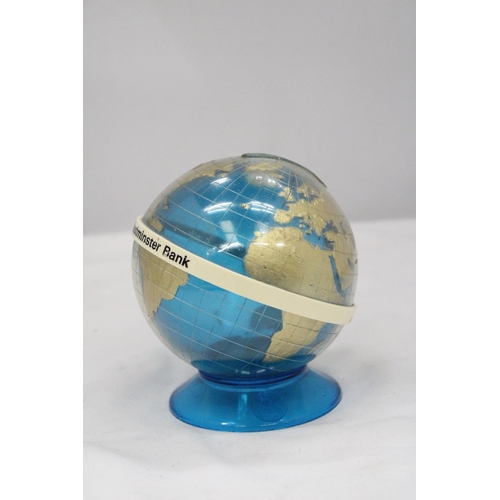 107 - A NATIONAL WESTMINSTER WORLD GLOBE 1970S MONEYBOX