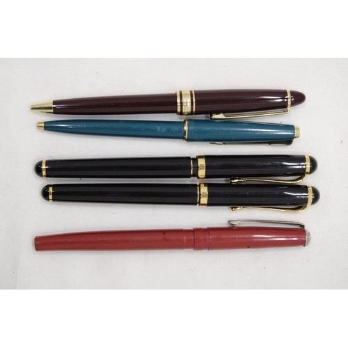 117 - FIVE PENS TO INCLUDE TWO FOUNTAIN PENS AND THREE BALLPOINT PENS