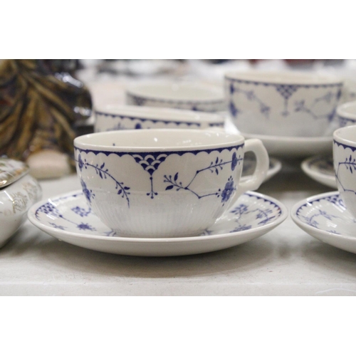 142 - SEVEN VINTAGE DENMARK FURNIVALS, CUPS AND SAUCERS