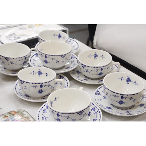 142 - SEVEN VINTAGE DENMARK FURNIVALS, CUPS AND SAUCERS