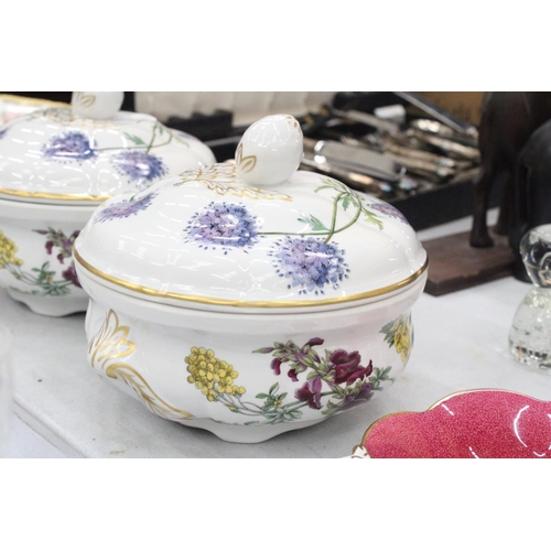 166 - TWO SPODE 'STAFFORD FLOWERS' LIDDED TUREENS, A VINTAGE COALPORT TAZA CAKE PLATE AND A COALPORT DISH