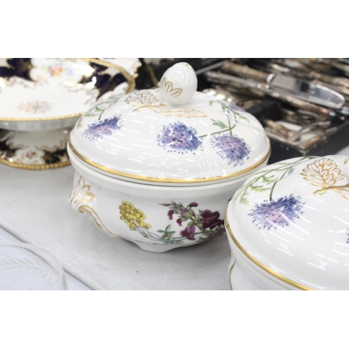 166 - TWO SPODE 'STAFFORD FLOWERS' LIDDED TUREENS, A VINTAGE COALPORT TAZA CAKE PLATE AND A COALPORT DISH