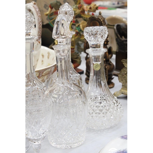 167 - A QUANTITY OF GLASSWARE TO INCLUDEFIVE DECANTERS, WINE GLASSES, SHERRY, BRANDY BALLOONS, ETC