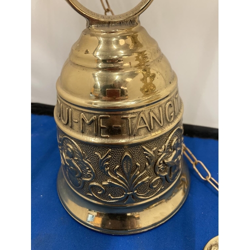 11 - A VINTAGE BRASS WALL BELL WITH PULL CHAIN - INSCRIPTION VOCEM-MEAM-AUDI OUI-ME-TANGIT