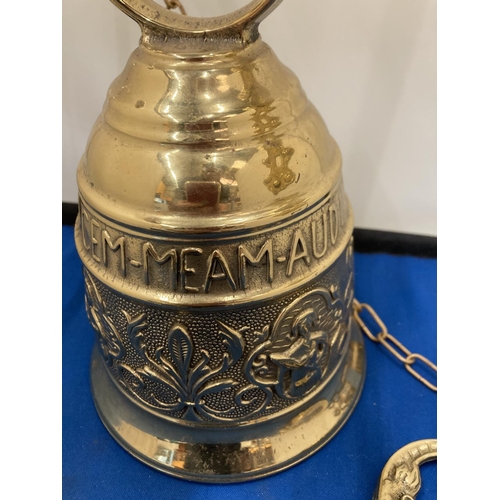 11 - A VINTAGE BRASS WALL BELL WITH PULL CHAIN - INSCRIPTION VOCEM-MEAM-AUDI OUI-ME-TANGIT