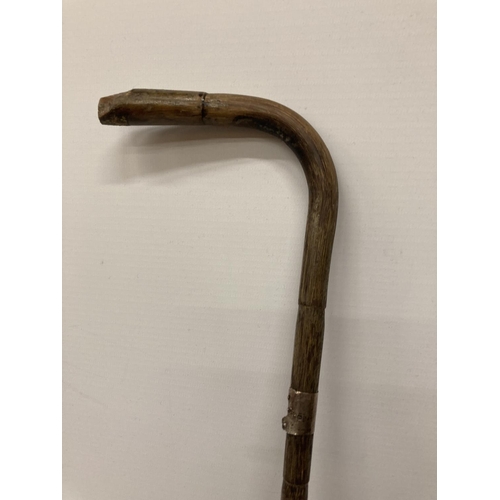 33A - A WOODEN WALKING CANE WITH A HALLMARKED SILVER FINIAL