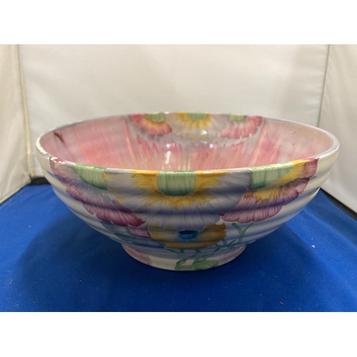 44 - A CLARICE CLIFF NEWPORT POTTERY BOWL   PATTERN HAND PAINTED IN YELLOWS AND PINKS