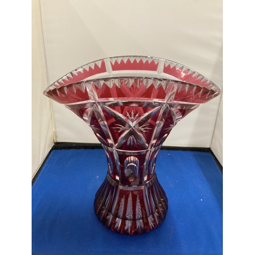 60 - A BOHEMIAN RUBY RED CUT TO CLEAR GLASS VASE POSSIBLY BIEDERMEIR