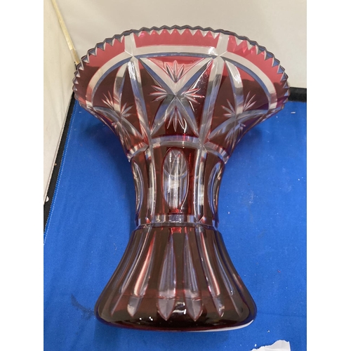 60 - A BOHEMIAN RUBY RED CUT TO CLEAR GLASS VASE POSSIBLY BIEDERMEIR