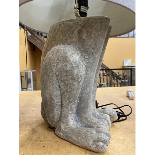 71 - A LARGE TABLE LAMP DEPICTING A HARE WITH EARS COMING OUT FROM A GREY SHADE