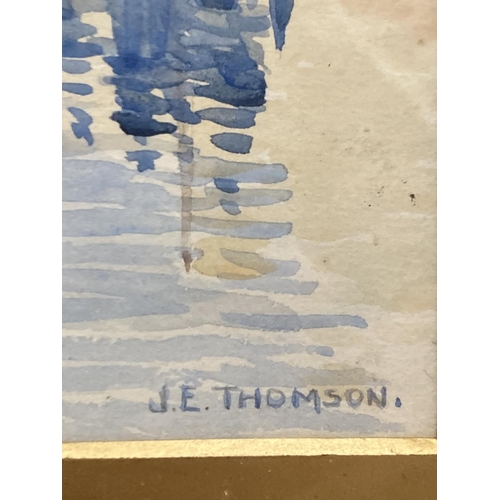 89 - A GILT FRAMED WATERCOLOUR OF BOATS BY J E THOMSON