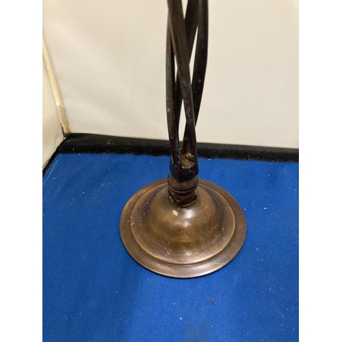 91A - A PAIR OF BRASS OPEN TWIST CANDLESTICKS