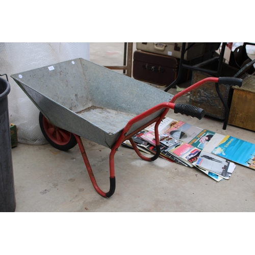 1716 - A GALVANISED METAL WHEEL BARROW