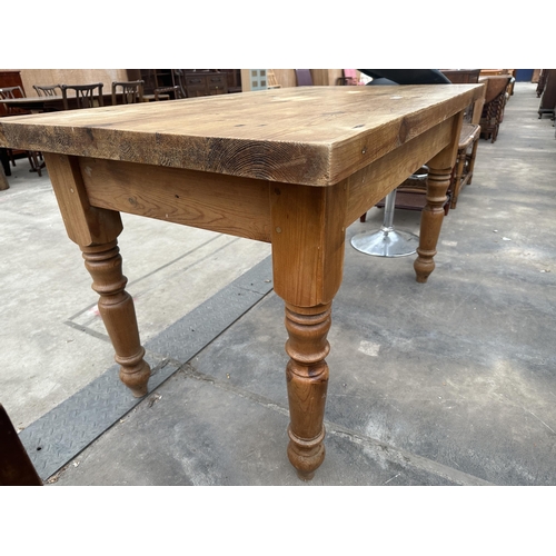 2885 - A VICTORIAN STYLE KITCHEN TABLE ON TURNED LEGS WITH SINGLE DRAWER, 54