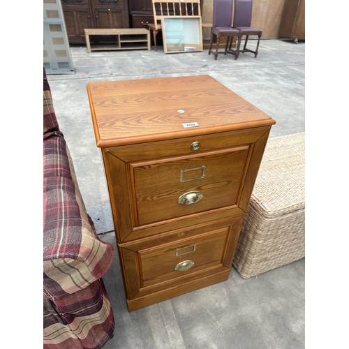 2892 - AN EDWARDIAN STYLE TWO DRAWER FILING CABINET WITH BRASS SCOOP HANDLES