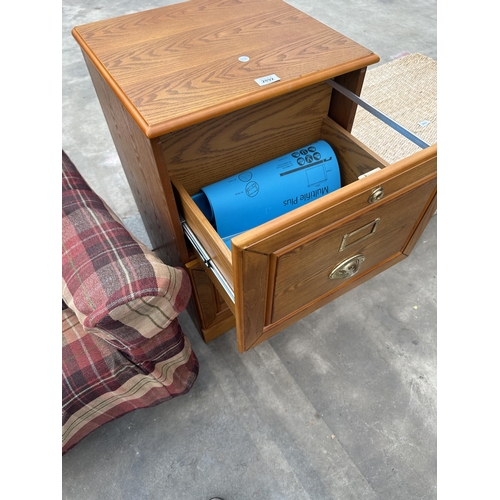 2892 - AN EDWARDIAN STYLE TWO DRAWER FILING CABINET WITH BRASS SCOOP HANDLES