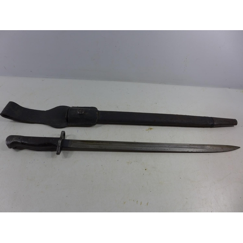 328 - A WORLD WAR ONE 1903 PATTERN BAYONET AND SCABBARD, 43CM BLADE STAMPED WILKINSON, LENGTH 63CM