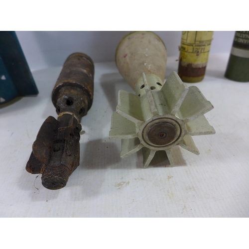 360 - A COLLECTION OF INERT MORTAR BOMBS AND HAND FIRED ROCKETS, LENGTHS FROM 23CM - 40CM (6)