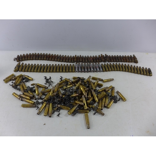 362 - TWO L A24 FIRED MACHINE GUN BELTS AND A LARGE QUANTITY OF FIRED BULLET CASINGS ETC