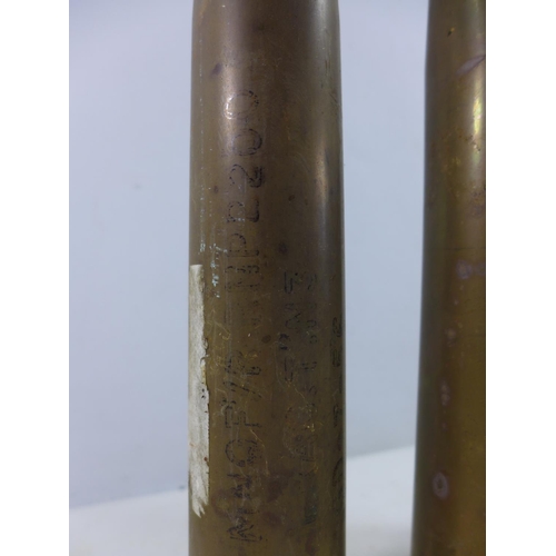 366 - THREE INERT SHELLS, HEIGHT 35CM