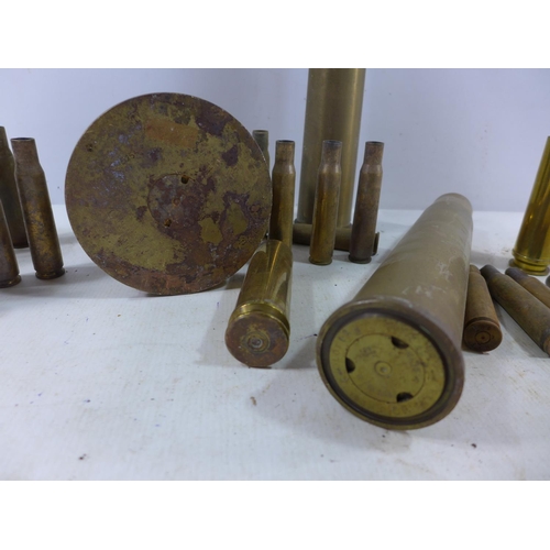 367 - A COLLECTION OF TWENTY FOUR FIRED BRASS SHELL CASES, HEIGHTS FROM 9CM - 31CM