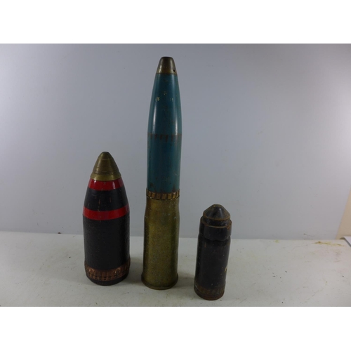 369 - A COLLECTION OF THREE INERT SHELLS, HEIGHTS FROM 23CM - 53CM