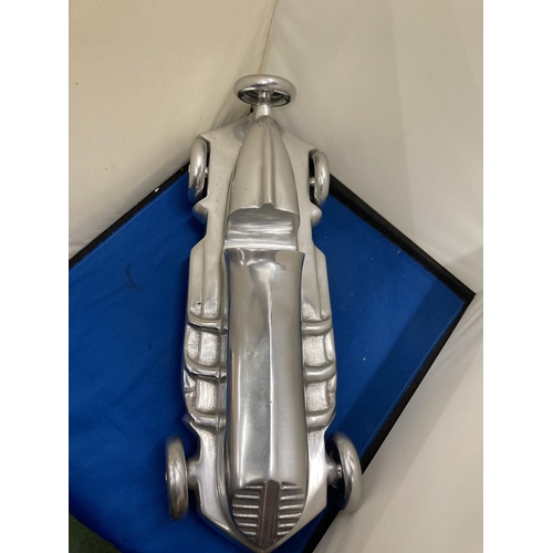 99 - A LARGE CHROME ART DECO RACING CAR, LENGTH APPROX 55CM