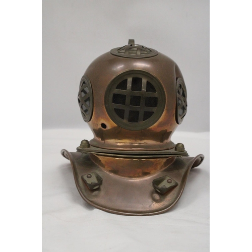 188 - A VINTAGE COPPER AND BRASS DIVERS HELMET