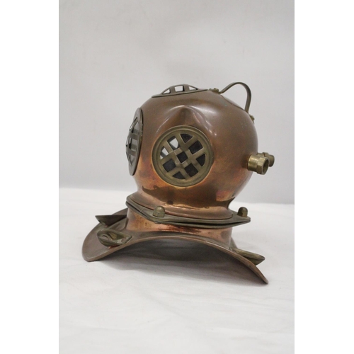 188 - A VINTAGE COPPER AND BRASS DIVERS HELMET