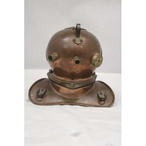 188 - A VINTAGE COPPER AND BRASS DIVERS HELMET