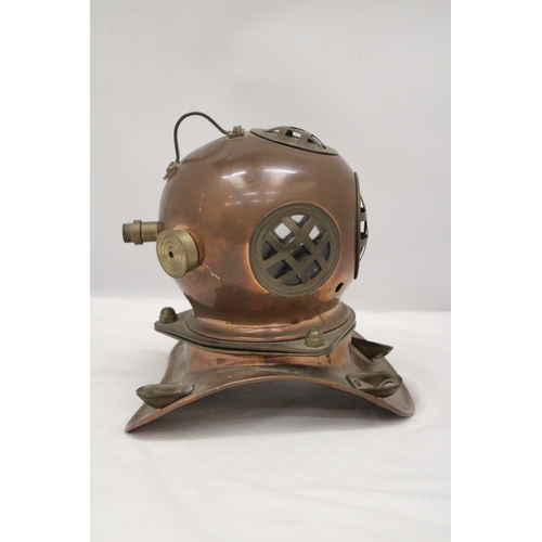 188 - A VINTAGE COPPER AND BRASS DIVERS HELMET