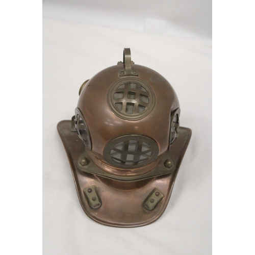 188 - A VINTAGE COPPER AND BRASS DIVERS HELMET