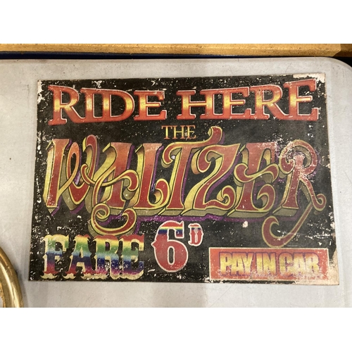 197 - A WOODEN FAIRGROUND RIDE THE WALTZERS SIGN