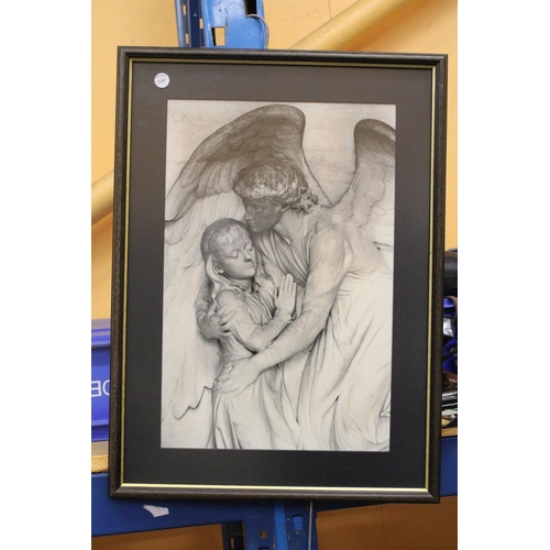 283 - A PRINT OF A GUARDIAN ANGEL WITHA CHILD, 57CM X 42CM