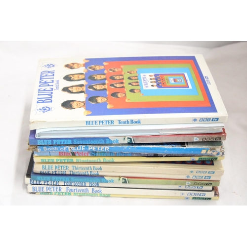 320 - TWELVE BOOKS TO INCLUDE ELEVEN VINTAGE BLUE PETER ANNUALS AND A COPY OF THE KINGS BOOK THE OLD MAN O... 