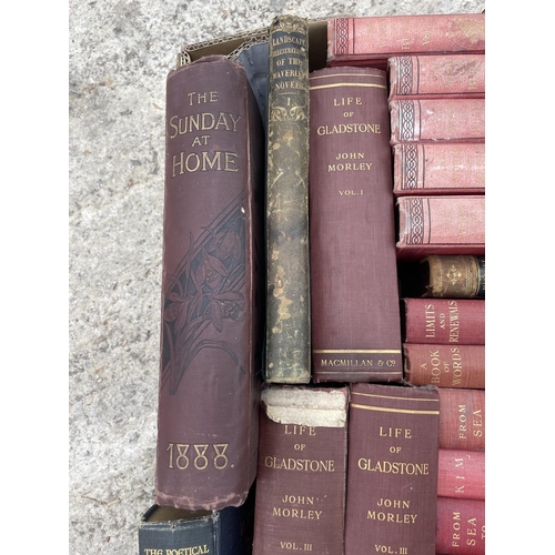 346 - VARIOUS VINTAGE BOOKS TO INCLUDE RUDYARD KIPLING, ROBERT BURNS, LIFE OF GLADSTONE BY JOHN NORLEY ETC