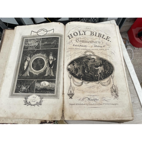 358 - A LARGE VINTAGE BIBLE AND BOOKS ON CATHEDRALS ETC